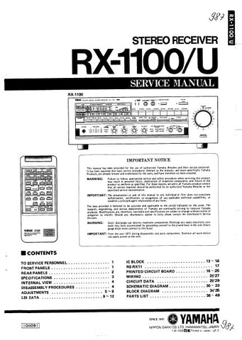 YAMAHA RX-1100 RX-1100U STEREO RECEIVER SERVICE MANUAL INC BLK DIAG PCBS SCHEM DIAGS AND PARTS LIST 42 PAGES ENG