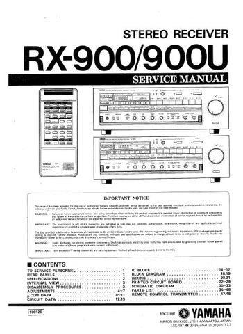 YAMAHA RX-900 RX-900U STEREO RECEIVER SERVICE MANUAL INC BLK DIAGS PCBS SCHEM DIAGS AND PARTS LIST 44 PAGES ENG
