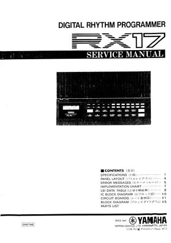 YAMAHA RX17 DIGITAL RHYTHM PROGRAMMER SERVICE MANUAL INC BLK DIAG PCBS SCHEM DIAG AND PARTS LIST 20 PAGES ENG