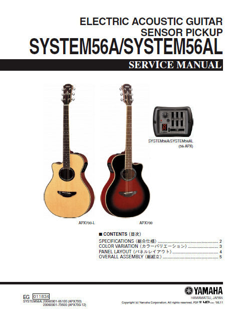 YAMAHA SYSTEM56A SYSTEM56AL ELECTRIC ACOUSTIC GUITAR SENSOR PICKUP SERVICE MANUAL INC PARTS LIST 6 PAGES ENG