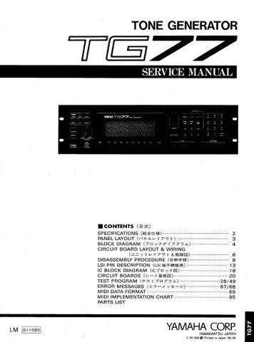 YAMAHA TG77 TONE GENERATOR SERVICE MANUAL INC BLK DIAG PCBS SCHEM DIAGS AND PARTS LIST 87 PAGES ENG