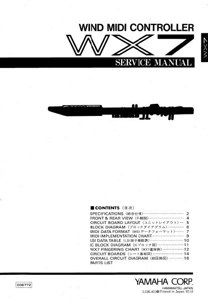 YAMAHA WX7 WIND MIDI CONTROLLER SERVICE MANUAL INC BLK DIAG PCBS SCHEM DIAG AND PARTS LIST 16 PAGES ENG