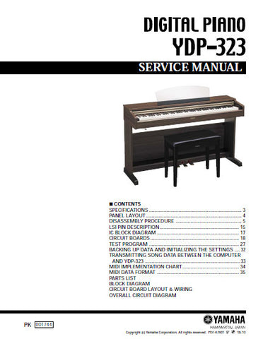 YAMAHA YDP-323 DIGITAL PIANO SERVICE MANUAL INC BLK DIAG PCBS SCHEM DIAGS AND PARTS LIST 75 PAGES ENG