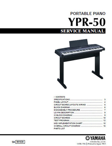 YAMAHA YPR-50 PORTABLE PIANO SERVICE MANUAL INC BLK DIAG PCBS SCHEM DIAG AND PARTS LIST 27 PAGES ENG