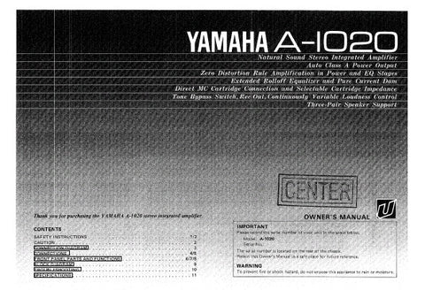 YAMAHA A-1020 STEREO INTEGRATED AMPLIFIER OWNER'S MANUAL INC CONN DIAGS BLK DIAG AND TRSHOOT GUIDE 12 PAGES ENG