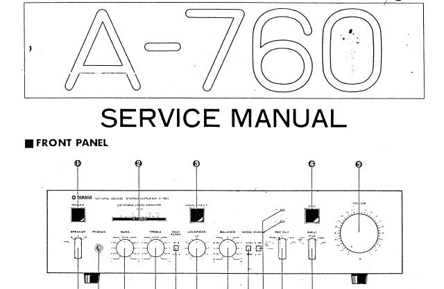 YAMAHA A-760 STEREO INTEGRATED AMPLIFIER SERVICE MANUAL INC BLK DIAG WIRING DIAG PCB'S SCHEM DIAG AND PARTS LIST 20 PAGES ENG