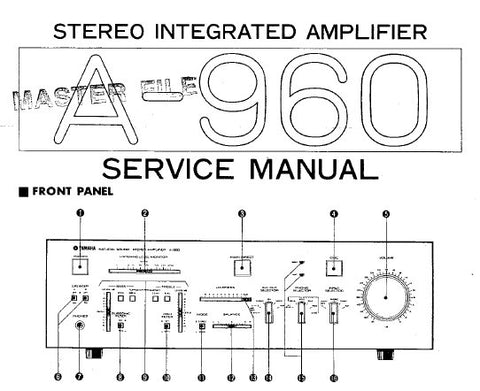 YAMAHA A-960 STEREO INTEGRATED AMPLIFIER SERVICE MANUAL INC BLK DIAG WIRING DIAG PCB'S SCHEM DIAG AND PARTS LIST 37 PAGES ENG