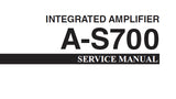 YAMAHA A-S700 STEREO INTEGRATED AMPLIFIER SERVICE MANUAL INC BLK DIAG PCB'S SCHEM DIAGS AND PARTS LIST 61 PAGES ENG