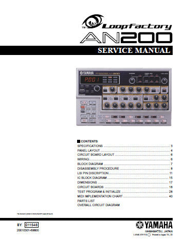 YAMAHA AN200 LOOP FACTORY SERVICE MANUAL INC BLK DIAG PCB'S SCHEM DIAGS AND PARTS LIST 58 PAGES ENG