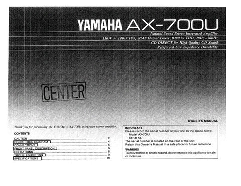 YAMAHA AX-700U STEREO INTEGRATED AMPLIFIER OWNER'S MANUAL INC CONN DIAG AND TRSHOOT GUIDE 12 PAGES ENG