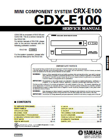 YAMAHA CDX-E100 MINI COMPONENT SYSTEM SERVICE MANUAL INC BLK DIAG PCBS SCHEM DIAG AND PARTS LIST 35 PAGES ENG