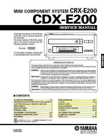 YAMAHA CDX-E200 MINI COMPONENT SYSTEM SERVICE MANUAL INC BLK DIAG PCBS SCHEM DIAG AND PARTS LIST 33 PAGES ENG