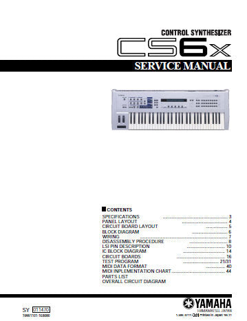 YAMAHA CS6x CONTROL SYNTHESIZER SERVICE MANUAL INC BLK DIAG WIRING DIAG PCBS CIRC DIAGS AND PARTS LIST 63 PAGES ENG