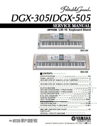 YAMAHA DGX-305 DGX-505 PORTABLE GRAND SERVICE MANUAL INC BLK DIAG PCBS OVERALL CIRC DIAGS AND PARTS LIST 92 PAGES ENG
