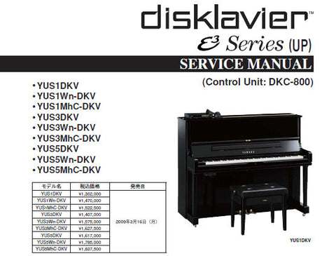 YAMAHA DISKLAVIER E3 SERIES UP DISC CONTROLLED PIANO SERVICE MANUAL INC PCBS TRSHOOT GUIDE BLK DIAG WIRING DIAG CIRC DIAGS AND PARTS LIST 255 PAGES ENG