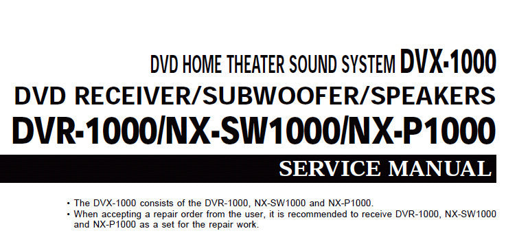 YAMAHA DVR-1000 NX-SW1000 NX-P1000 DVX-1000 DVD HOME THEATER SOUND SYSTEM SERVICE MANUAL INC BLK DIAGS WIRING DIAG PCBS SCHEM DIAGS AND PARTS LIST 86 PAGES ENG