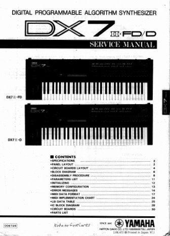 YAMAHA DX7IID DX7IIFD DIGITAL PROGRAMMABLE ALGORITHM SYNTHESIZER SERVICE MANUAL INC BLK DIAG PCBS AND PARTS LIST 46 PAGES ENG