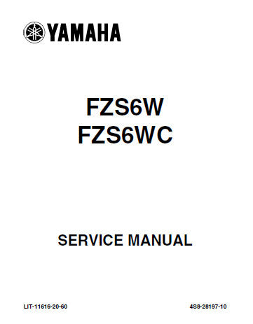 YAMAHA FZS6W FZS6WC FAZER MOTORCYCLE SERVICE MANUAL INC CHECKS AND ADJUSTMENTS CHASSIS ENGINE COOLING SYSTEM FUEL SYSTEM ELECTRICAL SYSTEMS TRSHOOT GUIDE AND WIRING DIAG 394 PAGES ENG