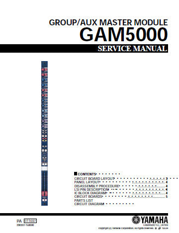 YAMAHA GAM5000 GROUP AUX MASTER MODULE SERVICE MANUAL INC CIRC DIAGS AND PARTS LIST 31 PAGES ENG 日本人