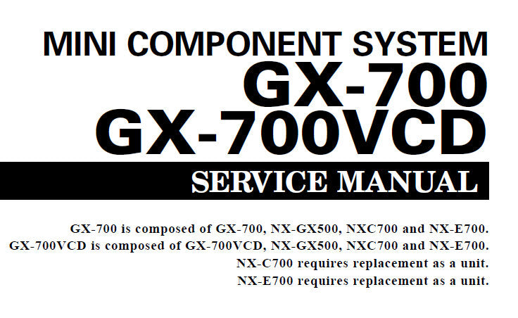 YAMAHA GX-700 GX-700VCD MINI COMPONENT SYSTEM SERVICE MANUAL INC BLK DIAG PCBS SCHEM DIAGS AND PARTS LIST 93 PAGES ENG