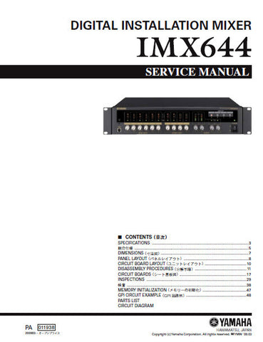 YAMAHA IMX644 DIGITAL INSTALLATION MIXER SERVICE MANUAL INC BLK DIAG PCBS SCHEM DIAGS AND PARTS LIST 104 PAGES ENG