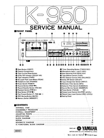 YAMAHA K-950 STEREO CASSETTE DECK SERVICE MANUAL INC BLK DIAG PCBS SCHEM DIAG AND PARTS LIST 27 PAGES ENG