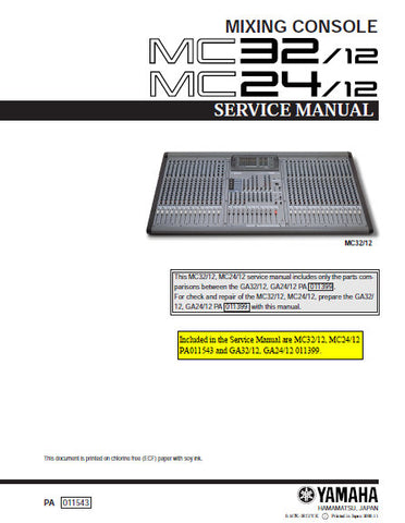 YAMAHA MC2412 MC3212 GA3212 GA2412 MIXING CONSOLES SERVICE MANUAL INC BLK DIAG PCBS SCHEM DIAGS AND PARTS LIST 155 PAGES ENG