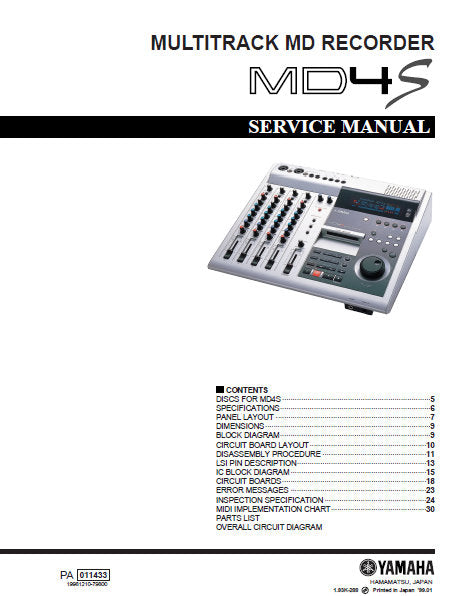 YAMAHA MD4S MULTITRACK MD RECORDER SERVICE MANUAL INC BLK DIAGS PCBS SCHEM DIAGS AND PARTS LIST 48 PAGES ENG