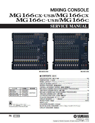 YAMAHA MG166cx MG166cx-usb MG166c MG166c-usb MIXING CONSOLE SERVICE MANUAL INC BLK DIAG PCBS SCHEM DIAGS AND PARTS LIST 126 PAGES ENG JAP