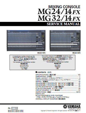 YAMAHA MG32/14fx MG24/14fx MIXING CONSOLE SERVICE MANUAL INC BLK DIAG PCBS SCHEM DIAGS AND PARTS LIST 155 PAGES ENG JAP