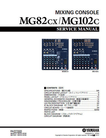 YAMAHA MG82cx MG102c MIXING CONSOLE SERVICE MANUAL INC BLK DIAGS PCBS SCHEM DIAGS AND PARTS LIST 92 PAGES ENG JAP