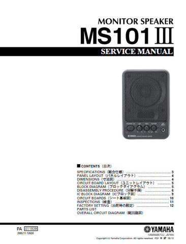 YAMAHA MS101III MONITOR SPEAKER SERVICE MANUAL INC BLK DIAG PCBS SCHEM DIAG AND PARTS LIST 17 PAGES ENG JAP