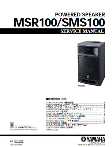 YAMAHA MSR100 SMS100 POWERED SPEAKER SERVICE MANUAL INC BLK DIAG PCBS SCHEM DIAGS AND PARTS LIST 32 PAGES ENG JAP