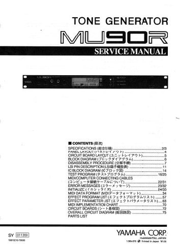 YAMAHA MU90R TONE GENERATOR SERVICE MANUAL INC BLK DIAG PCBS SCHEM DIAG AND PARTS LIST 80 PAGES ENG JAP