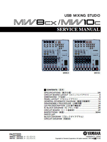 YAMAHA MW8cx MW10c USB MIXING STUDIO SERVICE MANUAL INC BLK DIAG PCBS SCHEM DIAGS AND PARTS LIST 103 PAGES ENG JAP