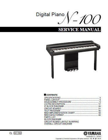 YAMAHA N-100 DIGITAL PIANO SERVICE MANUAL INC BLK DIAG PCBS SCHEM DIAGS AND PARTS LIST 69 PAGES ENG