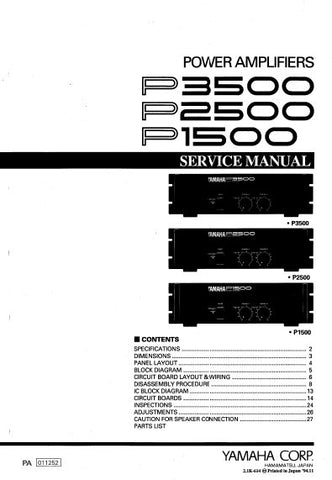 YAMAHA P1500 P2500 P3500 STEREO POWER AMPLIFIERS SERVICE MANUAL INC BLK DIAG PCBS SCHEM DIAG AND PARTS LIST 38 PAGES ENG