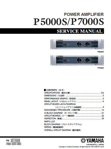 YAMAHA P5000S P7000S STEREO POWER AMPLIFIER SERVICE MANUAL INC BLK DIAG PCBS SCHEM DIAGS AND PARTS LIST 82 PAGES ENG JAP