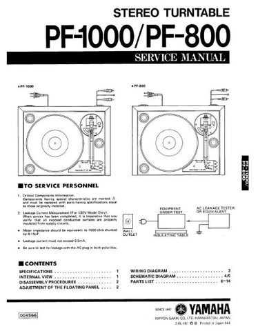 YAMAHA PF-800 PF-1000 STEREO TURNTABLE SERVICE MANUAL INC PCBS SCHEM DIAG AND PARTS LIST 13 PAGES ENG