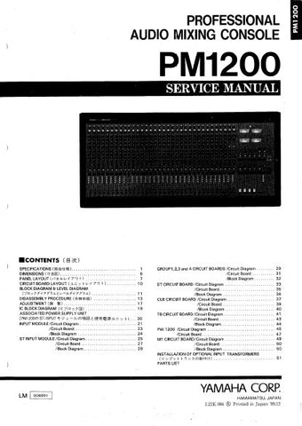 YAMAHA PM1200 PROFESSIONAL AUDIO MIXING CONSOLE SERVICE MANUAL INC BLK DIAGS PCBS SCHEM DIAGS AND PARTS LIST 51 PAGES ENG