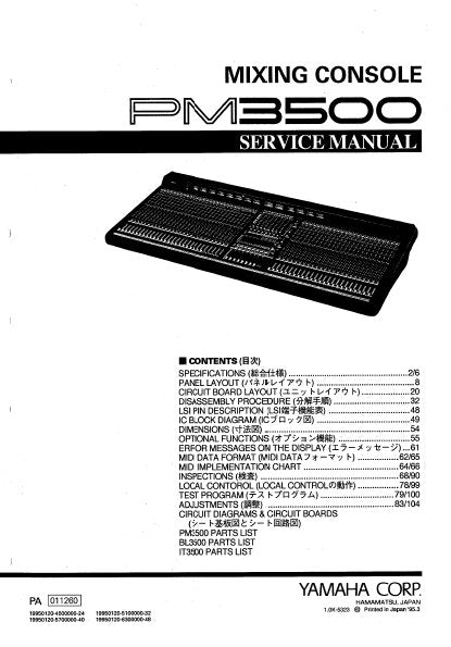 YAMAHA PM3500 MIXING CONSOLE SERVICE MANUAL INC BLK DIAGS PCBS SCHEM DIAGS AND PARTS LIST 209 PAGES ENG JAP