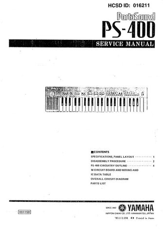 YAMAHA PS-400 PORTASOUND SERVICE MANUAL INC PCBS SCHEM DIAG AND PARTS LIST 20 PAGES ENG