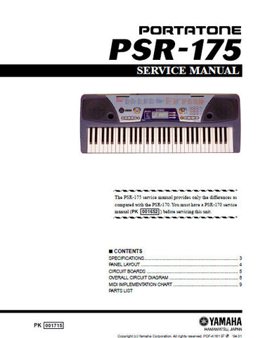 YAMAHA PSR-175 PORTATONE KEYBOARD SERVICE MANUAL INC PCBS SCHEM DIAG AND PARTS LIST 18 PAGES ENG