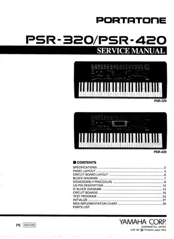 YAMAHA PSR-320 PSR-420 PORTATONE KEYBOARD SERVICE MANUAL INC BLK DIAG PCBS AND PARTS LIST 37 PAGES ENG