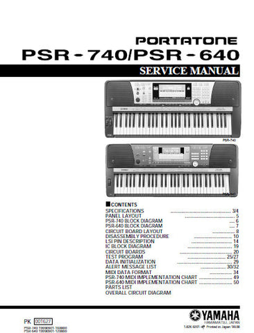 YAMAHA PSR-640 PSR-740 PORTATONE KEYBOARD SERVICE MANUAL INC BLK DIAGS PCBS SCHEM DIAGS AND PARTS LIST 79 PAGES ENG