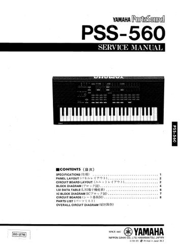 YAMAHA PSS-560 PORTASOUND KEYBOARD SERVICE MANUAL INC BLK DIAG PCBS SCHEM DIAG AND PARTS LIST 13 PAGES ENG