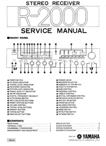 YAMAHA R-2000 STEREO RECEIVER SERVICE MANUAL INC BLK DIAG PCBS SCHEM DIAG AND PARTS LIST 17 PAGES ENG