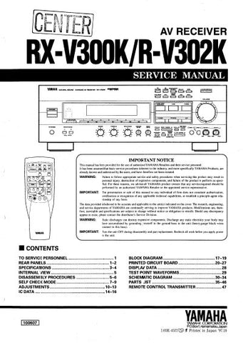 YAMAHA R-V302K RX-V300K AV RECEIVER SERVICE MANUAL INC BLK DIAGS PCBS SCHEM DIAGS AND PARTS LIST 41 PAGES ENG