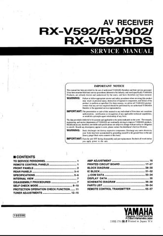 YAMAHA R-V902 RX-V592 RX-V592RDS AV RECEIVER SERVICE MANUAL INC BLK DIAGS PCBS SCHEM DIAGS AND PARTS LIST 53 PAGES ENG
