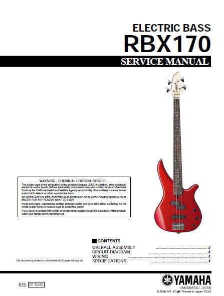 Yamaha Rdx170 YAMAHA RBX170 ELECTRIC BASS SERVICE MANUAL INC SCHEM DIAG WIRING DIAG ...